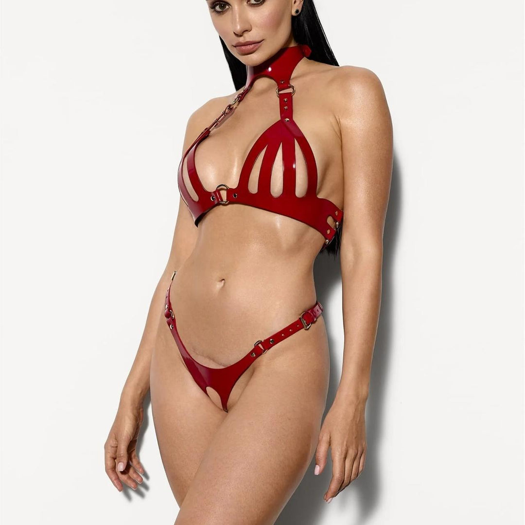 Leather Bondage Role Play Lingerie Set for Couples with Lead Rope