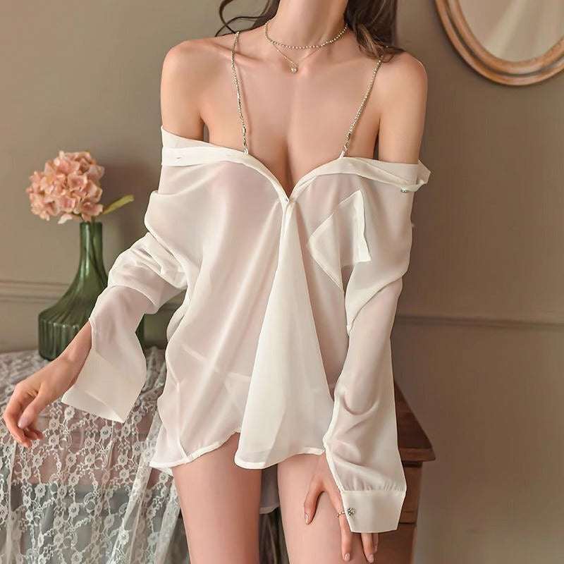 Sexy Sheer Boyfriend Style Shirt – Thin See-Through Sleepwear