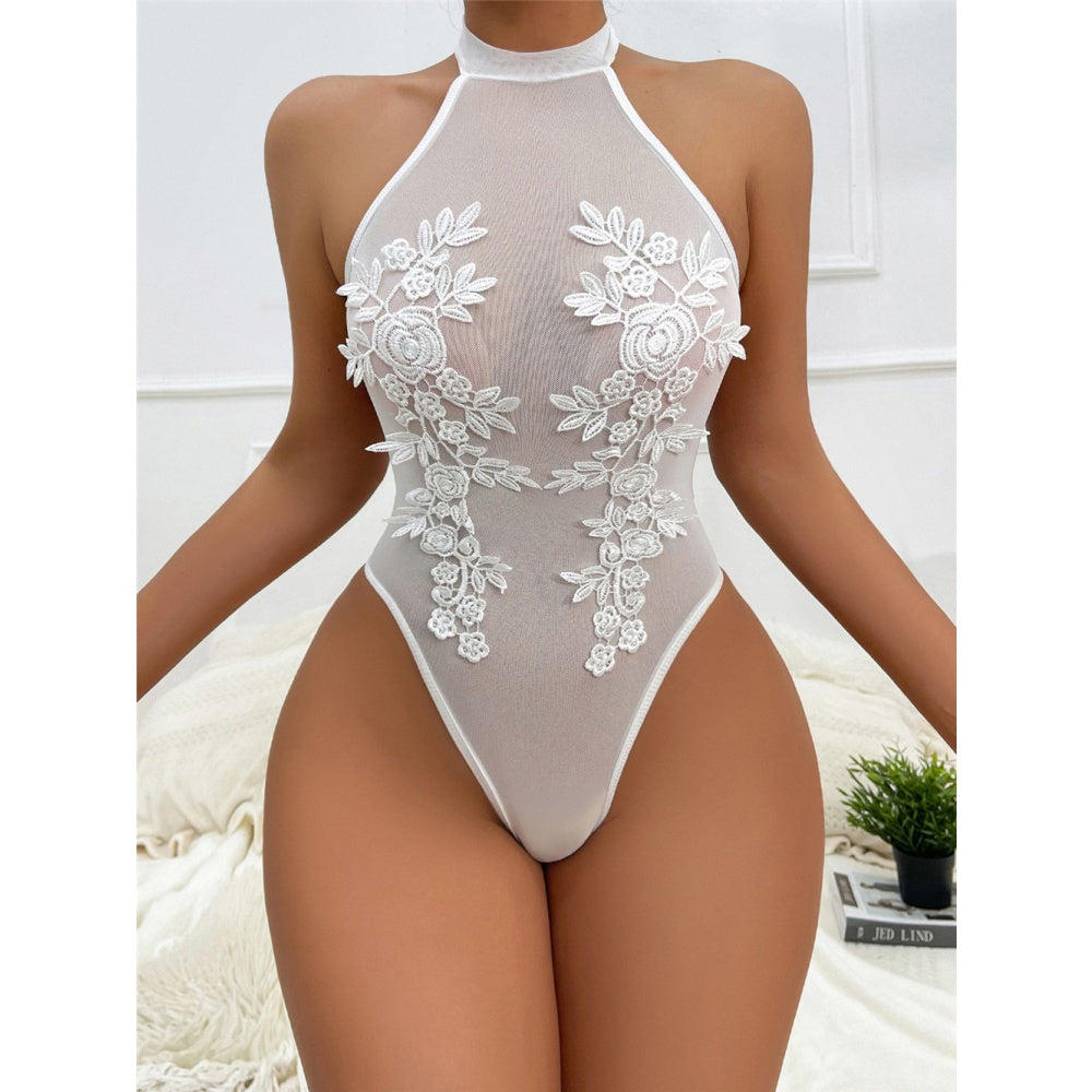 Sexy Hollow Lace Sheer Bodycon Lingerie Bodysuit