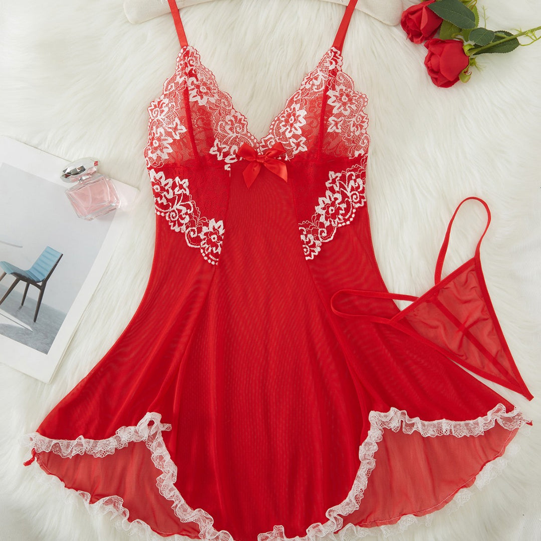 Women's Sexy Lace Trim Lingerie Nightdress