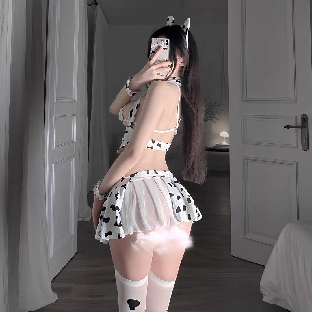 Erotic Lingerie Cute Cow Maid  Sexy Easy-Access Costume Set