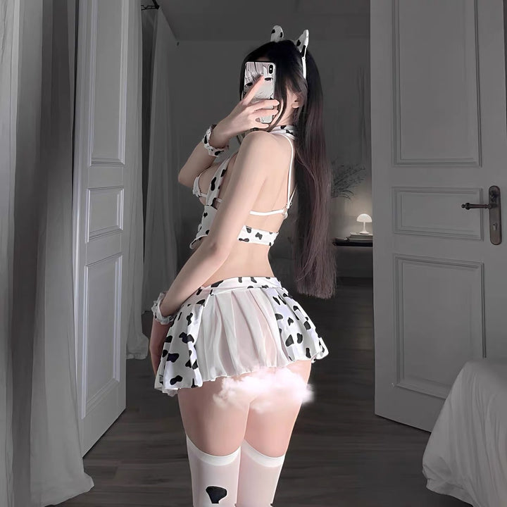 Erotic Lingerie Cute Cow Maid  Sexy Easy-Access Costume Set