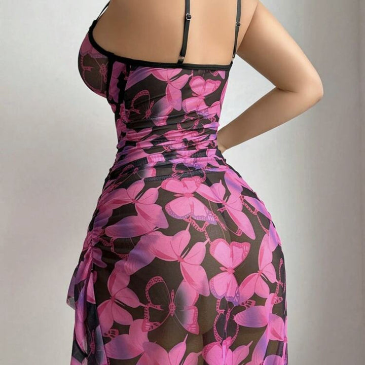 Erotic Lingerie Sexy Pure Desire Butterfly Spaghetti Strap Long Dress