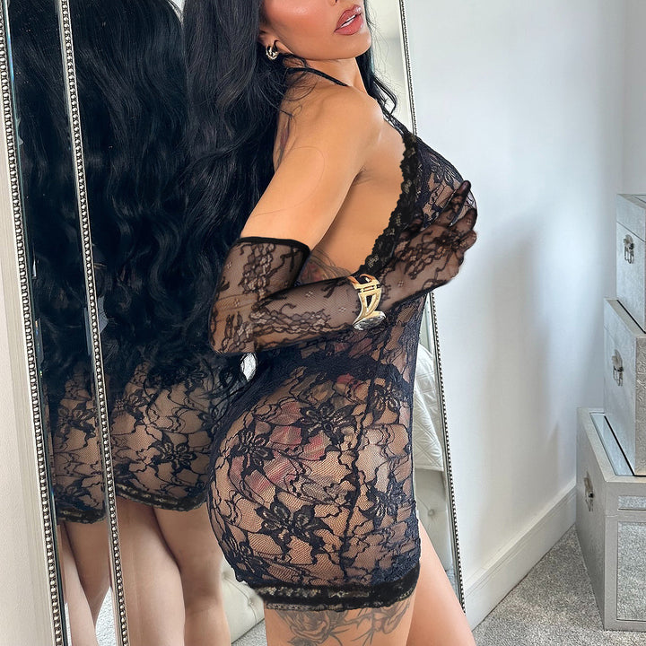 Sheer Desire Temptation Jacquard Lace Halter Sexy Lingerie Set
