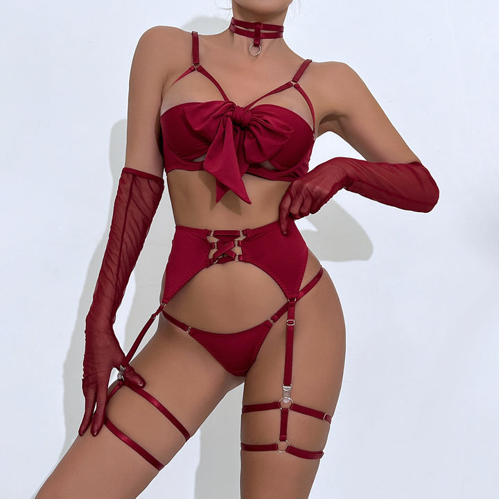 Sexy Bow Tie Strap Cut-Out High-End Lingerie Set