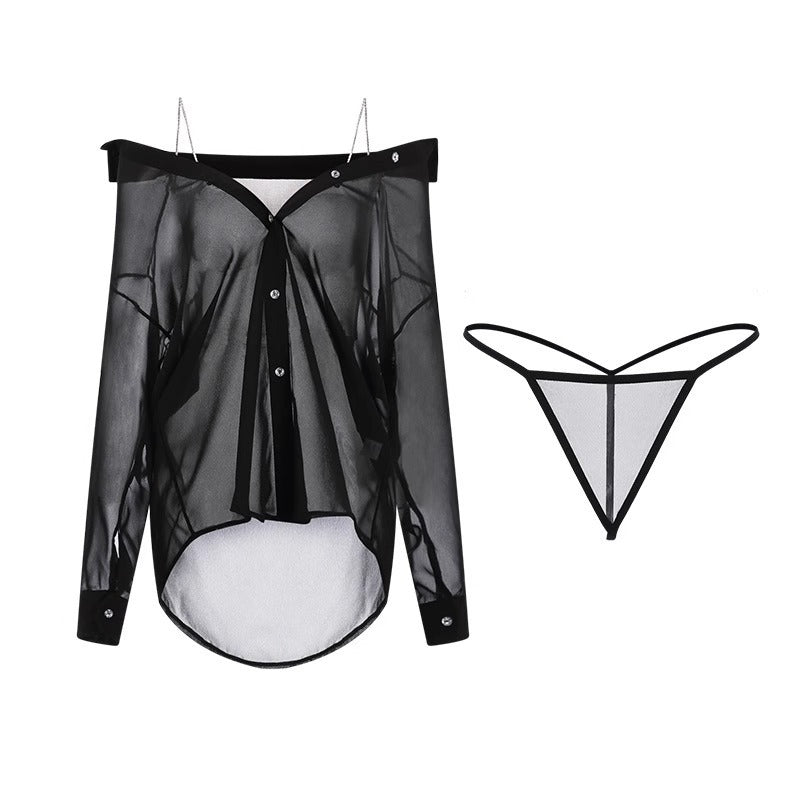Sexy Sheer Boyfriend Style Shirt – Thin See-Through Sleepwear
