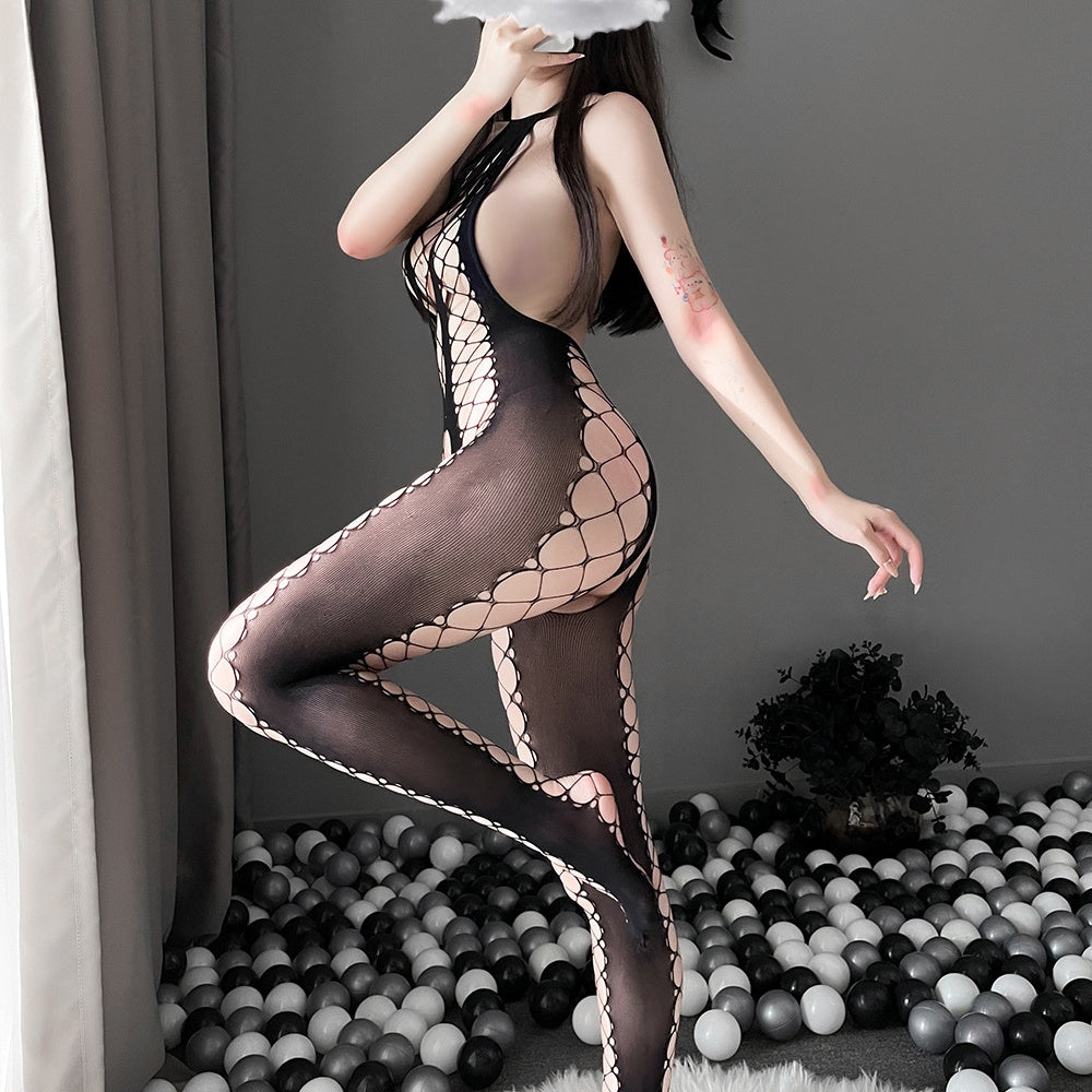 Flirty Temptation Ultra-Thin Open-Crotch Seamless Bodystocking Fishnet Lingerie
