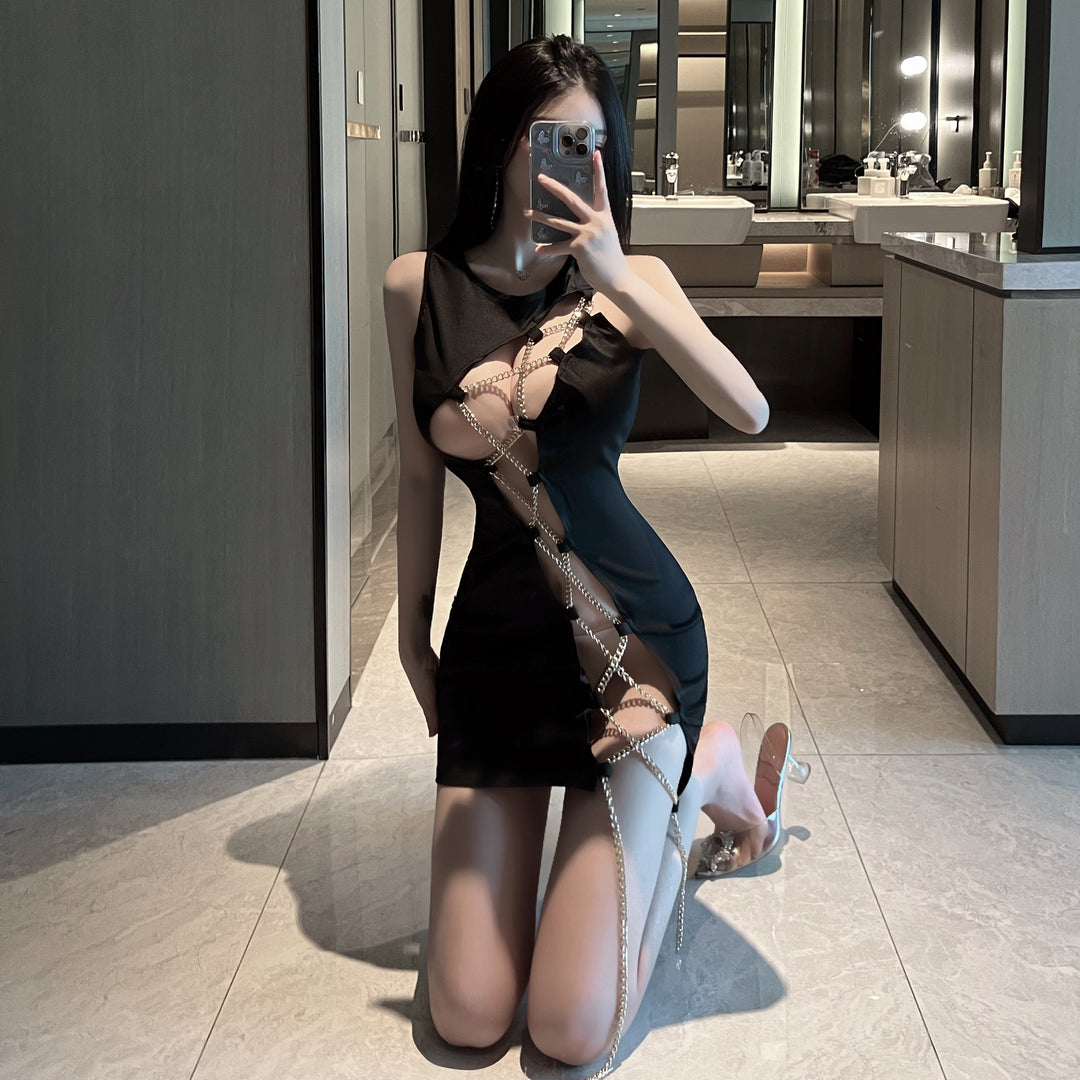 Sexy Metal Chain Bodycon Lingerie Dress