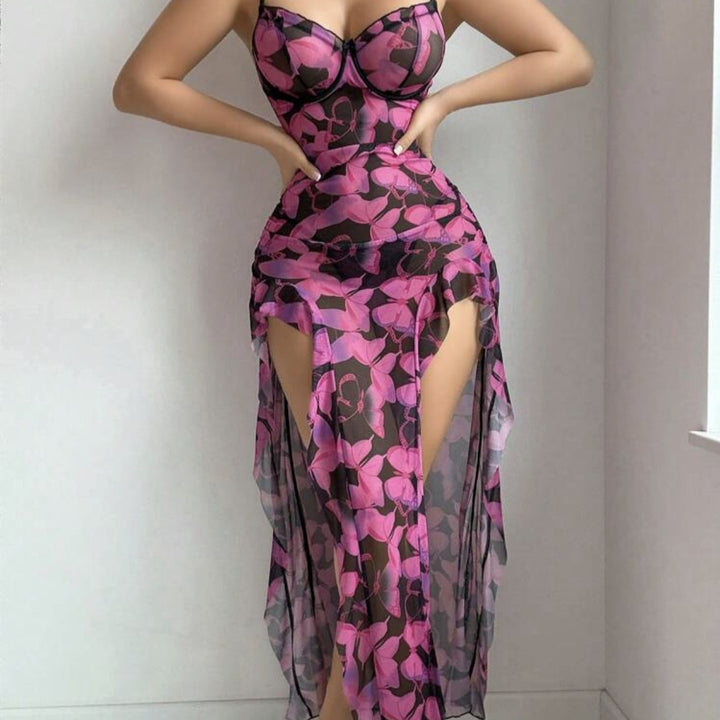 Erotic Lingerie Sexy Pure Desire Butterfly Spaghetti Strap Long Dress