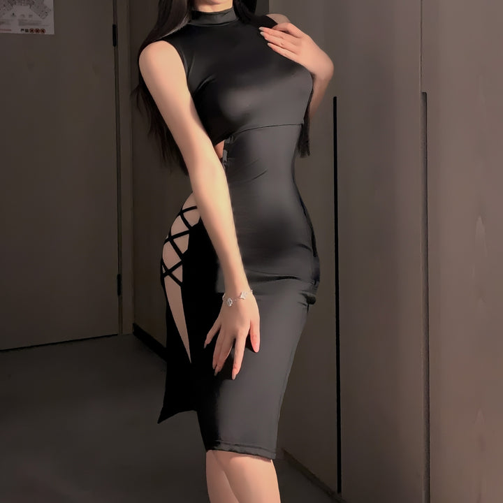 Sexy Spicy Girl High-Slit Lace-Up Slim-Fit Sleeveless Dress