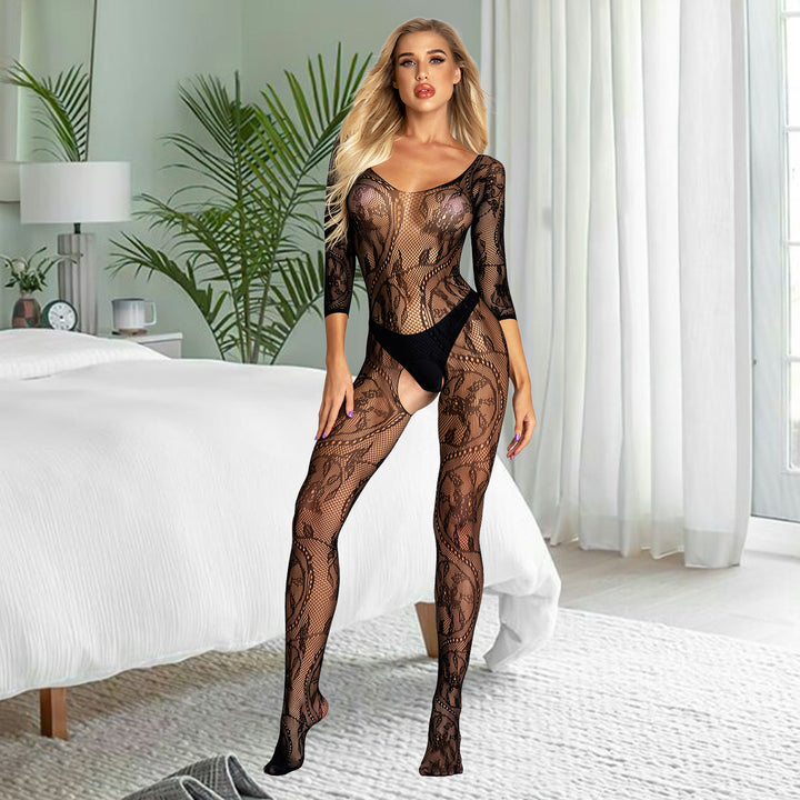 Sexy Lace Bodysuit Open-Crotch Sheer Slim-Fit Hot Girl Erotic Lingerie