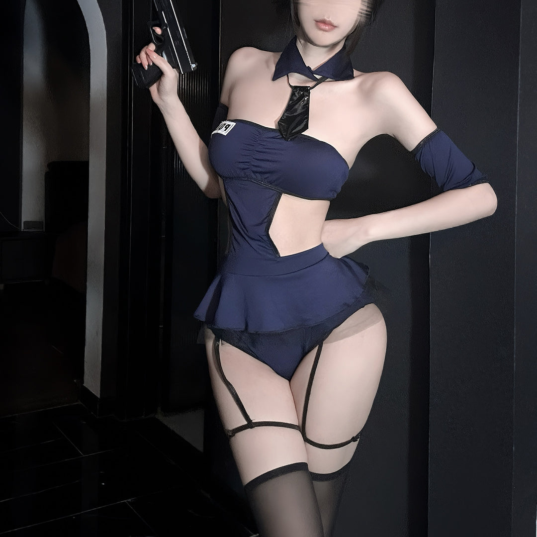 Sexy Police Officer Costume Lingerie Mini Skirt Set