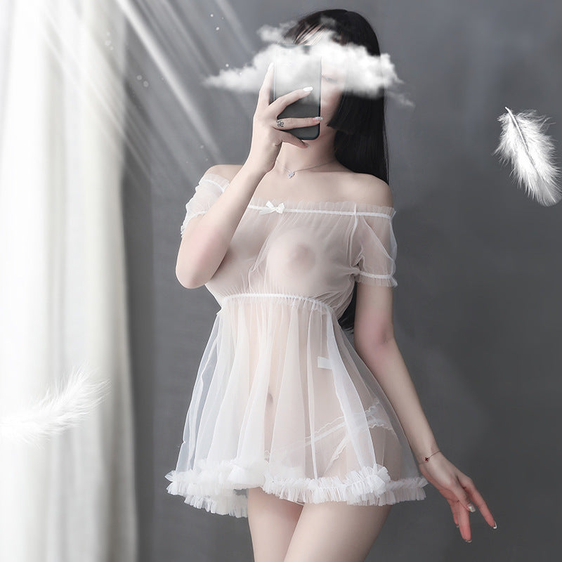 Sexy Lingerie Mesh Sheer Seductive Open-Bust Nightdress