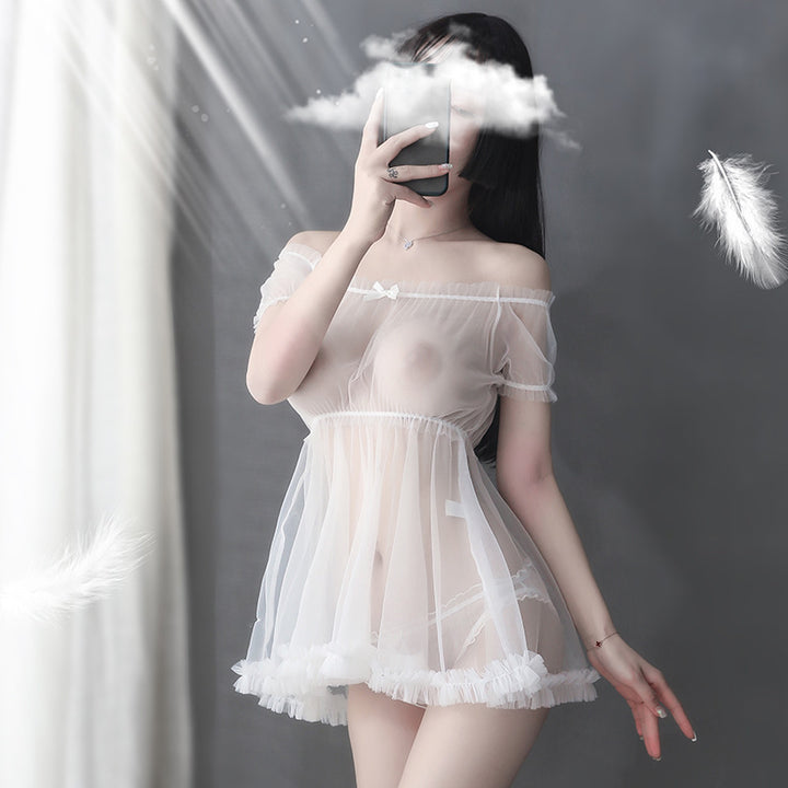 Sexy Lingerie Mesh Sheer Seductive Open-Bust Nightdress