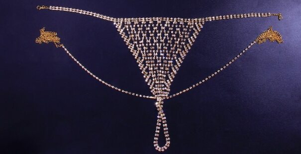 Silver Rhinestone Chain Mesh Bikini Set - Sexy Sparkly Bra & Thong Lingerie