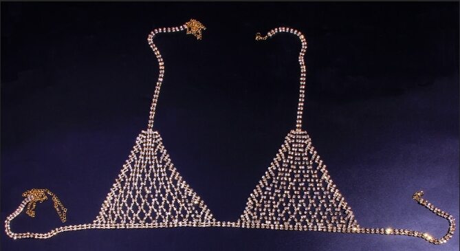 Silver Rhinestone Chain Mesh Bikini Set - Sexy Sparkly Bra & Thong Lingerie
