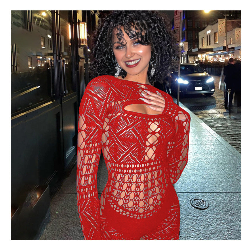 Sexy White Crochet Lace Bodysuit – Long Sleeve Cutout Romper