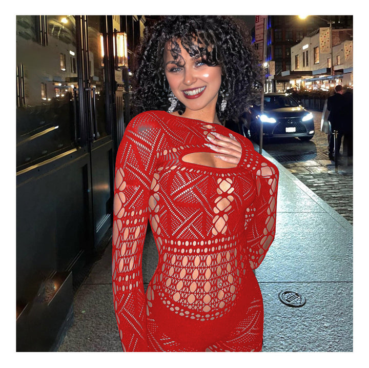 Sexy White Crochet Lace Bodysuit – Long Sleeve Cutout Romper